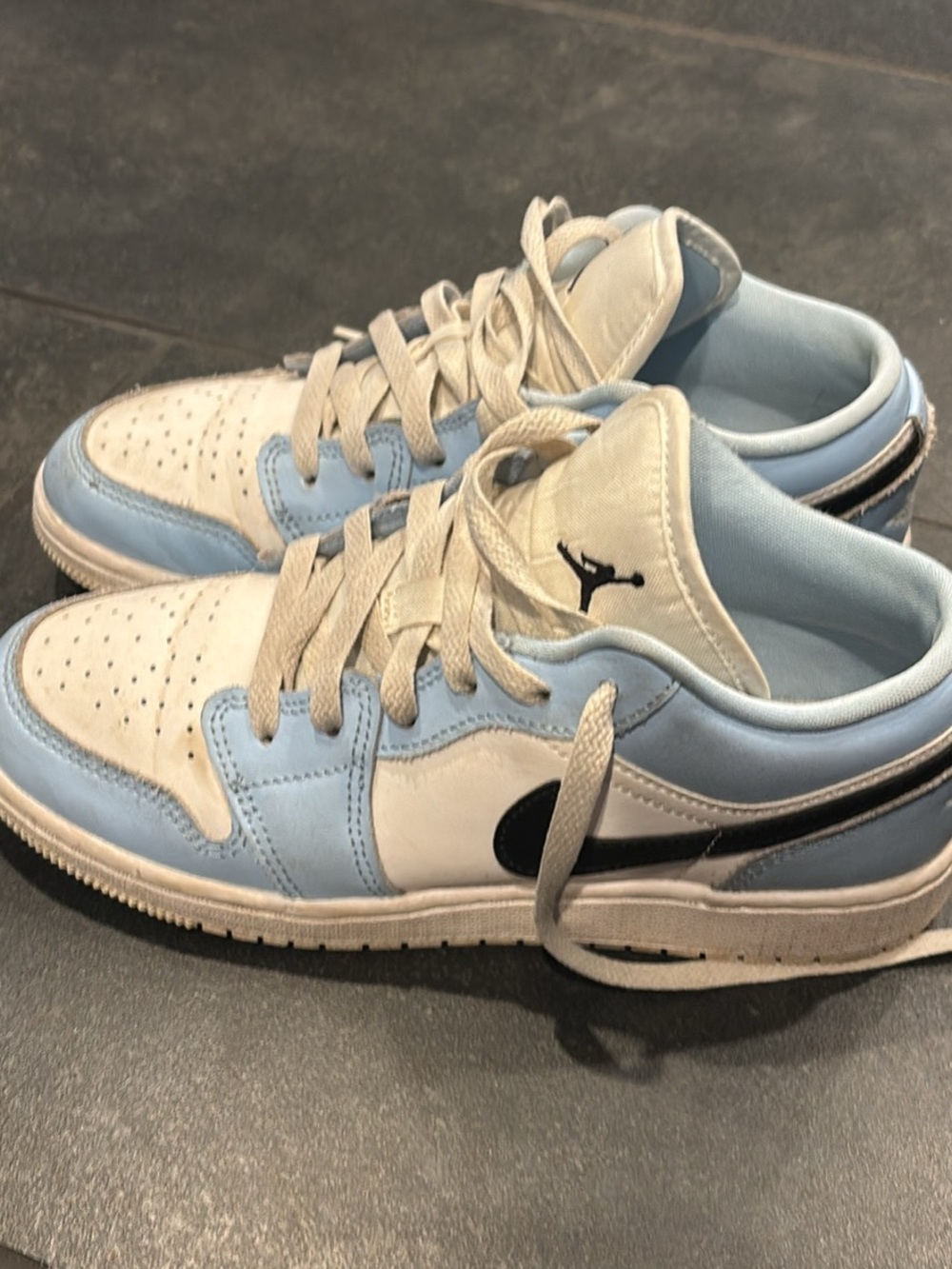 Jordan Kids Light Blue and White Low-Top Sneakers with Black Swoosh